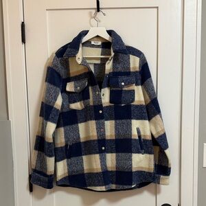 Women's Checkered Utility Jacket/“Shacket”in Blue and Cream